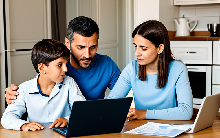 경제 지표 발표 일정 - Family Budget**
"A fully clothed family of four sitting around a table in their modest home in Lisb...