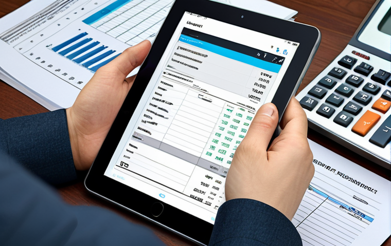 경제 안정성 유지 비결 - "A person meticulously tracking expenses in a budgeting app on a tablet, surrounded by financial doc...