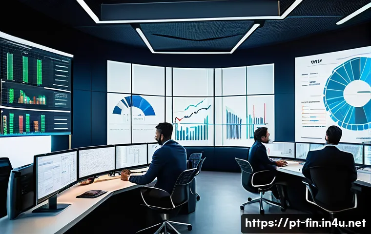 환율 변동 리스크 관리 - A modern Brazilian office environment with diverse professionals analyzing fluctuating currency exch...