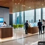 Home 21 저축은행과 시중은행 비교 - A modern Brazilian traditional bank interior scene showing diverse professionals and affluent client...