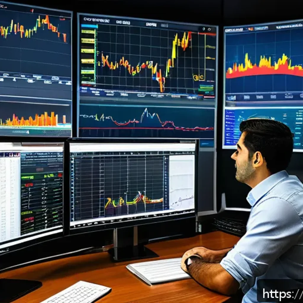 외환차익으로 돈 버는 법 - A professional Brazilian investor in a modern office setting, analyzing multiple computer screens di...